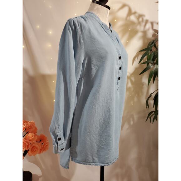 Soft Surroundings Adelaide Chambray Tunic Top Size 1X Light Blue Tencel Lyocell - Picture 2 of 11